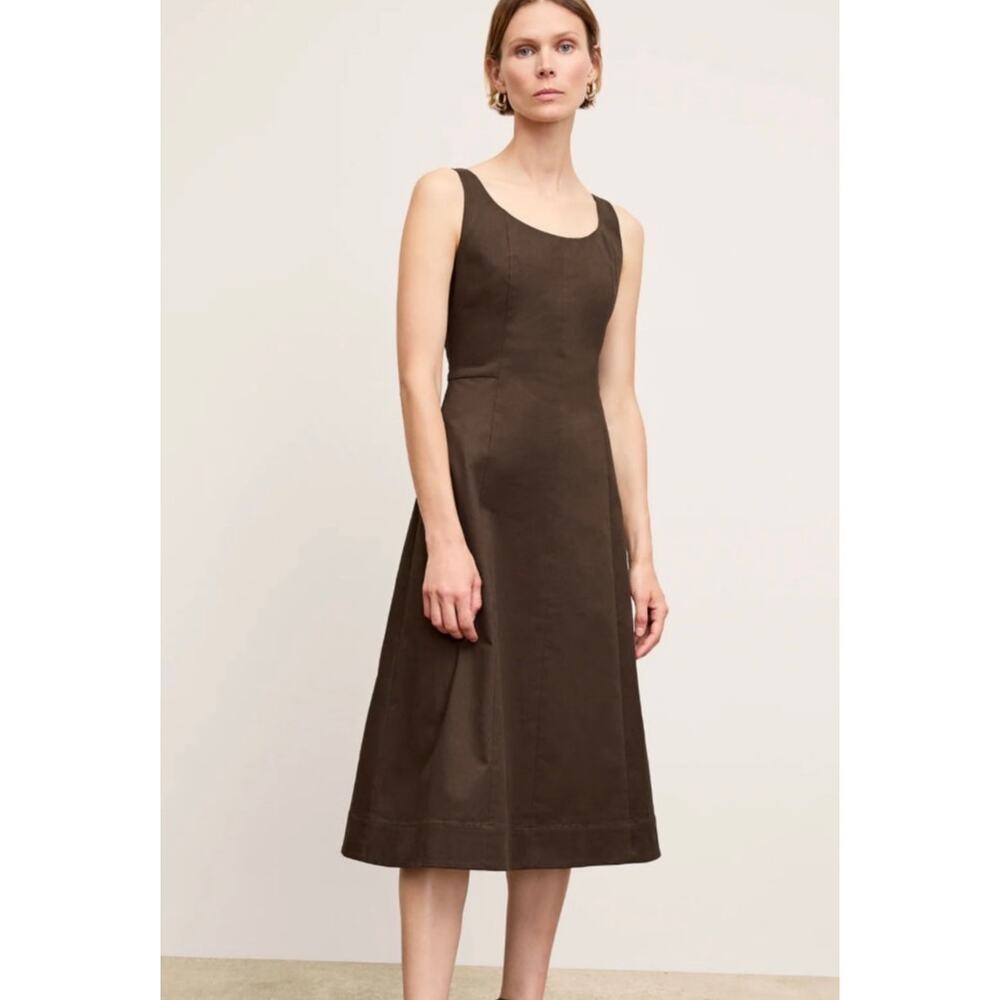 M.M. Lafleur Jess Stretch Chine Midi Dress Date Brown Size 8
